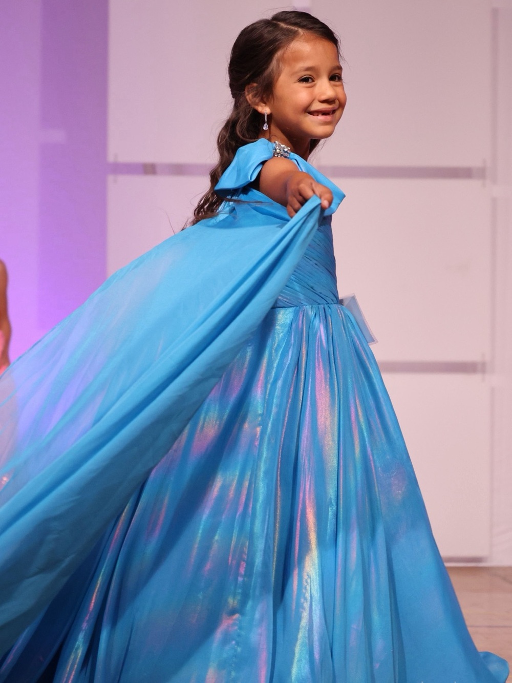 Rachel Allan Iridescent Blue Girls' Formal Dress with Cape
